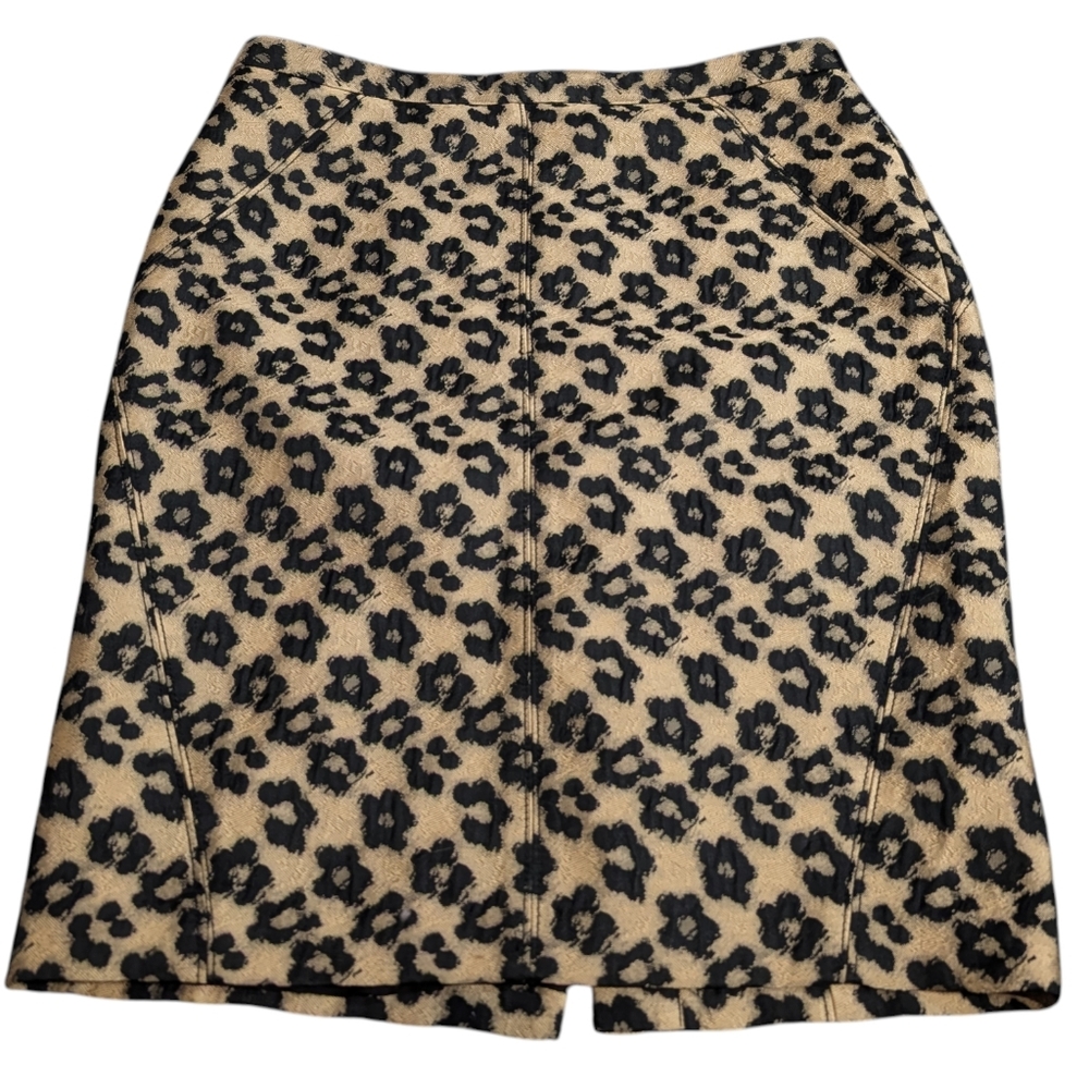 Ann Taylor Black Tan Animal Flower Print Pencil‎ Skirt Women's Size 8